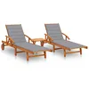 Image de Vidaxl Chaises Longues 2 Pcs Avec Table Et Coussins Acacia Solide