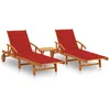 Image de Chaises Longues 2 Pcs Avec Table Et Coussins Acacia Solide