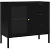 Image de vidaXL Buffet Noir 75x35x70 cm Acier et verre trempÃ©