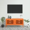 Image de Meuble TV 1 piÃ¨ce 2 portes grillagÃ©es ÃtagÃ¨re rÃ©glable Acier Orange 105x35x50 cm
