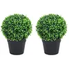 Image de vidaXL Plantes de buis artificiel 2 pcs avec pots Boule Vert 27 cm