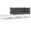 Image de Vidaxl Salon De Jardin 3 Pcs Avec Coussins Blanc Bois De Pin Massif