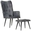Image de vidaXL Chaise Ã  oreilles avec repose-pied Gris Cuir vÃ©ritable