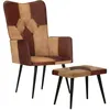 Image de vidaXL Fauteuil avec repose-pieds Marron Cuir vÃ©ritable et toile
