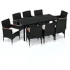 Image de Vidaxl Mobilier Ã DÃ®ner De Jardin Et Coussins 9pcs RÃ©sine TressÃ©e Noir
