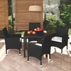 Image de Vidaxl Ensemble Ã DÃ®ner De Jardin Avec Coussins 5 Pcs Poly Rotin Noir