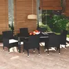 Image de Vidaxl Mobilier Ã DÃ®ner De Jardin Et Coussins 7pcs RÃ©sine TressÃ©e Noir