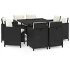 Image de Vidaxl Mobilier Ã DÃ®ner De Jardin Et Coussins 9pcs RÃ©sine TressÃ©e Noir
