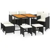 Image de Vidaxl Mobilier Ã DÃ®ner De Jardin Et Coussins 9pcs RÃ©sine TressÃ©e Noir