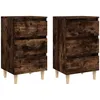 Image de Vidaxl Tables De Chevet Et Pieds En Bois 2 Pcs ChÃªne FumÃ© 40x35x69 Cm