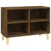 Image de Vidaxl Meuble Tv Avec Pieds En Bois Massif ChÃªne FumÃ© 69,5x30x50 Cm