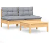 Image de Vidaxl Salon De Jardin 3 Pcs Avec Coussins Gris Bois De Pin