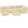 Image de Vidaxl Salon De Jardin 7 Pcs Avec Coussins CrÃ¨me Bois De Pin Massif