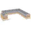 Image de Vidaxl Salon De Jardin 11 Pcs Avec Coussins Gris Bois De Pin Solide