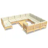 Image de Vidaxl Salon De Jardin 12 Pcs Avec Coussins CrÃ¨me Bois De Pin