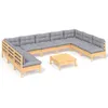 Image de Vidaxl Salon De Jardin 10 Pcs Avec Coussins Gris Bois De Pin Massif