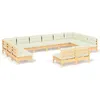 Image de Vidaxl Salon De Jardin 12 Pcs Avec Coussins CrÃ¨me Bois De Pin Massif