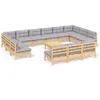 Image de Vidaxl Salon De Jardin 14 Pcs Avec Coussins Gris Bois De Pin Massif