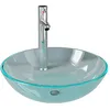 Image de vidaXL Lavabo de bain avec robinet et drain Ã  poussoir Verre trempÃ©