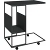 Image de vidaXL Table d'appoint avec roues Noir 55x36x63,5 cm Bois d'ingÃ©nierie