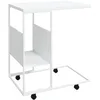 Image de vidaXL Table d'appoint et roues Blanc 55x36x63,5 cm Bois d'ingÃ©nierie