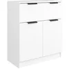 Image de Buffet en bois contreplaquÃ© blanc 60x30x70 cm, 1 tiroir, 2 portes, meuble de rangement