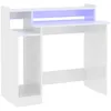 Image de vidaXL Bureau lumiÃ¨res LED Blanc brillant 97x90x45cm Bois d'ingÃ©nierie
