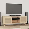 Image de vidaXL Meuble TV Marron 105x30x40 cm Bois de pin massif rotin naturel