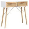 Image de vidaXL Table console Blanc 80x30x75 cm Bois massif pin /rotin naturel