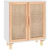 Image de vidaXL Buffet Blanc 60x30x70 cm Bois de pin massif et rotin naturel