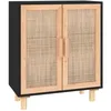 Image de vidaXL Buffet Noir 60x30x70 cm Bois de pin massif et rotin naturel