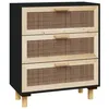 Image de vidaXL Buffet Noir 60x30x70 cm Bois de pin massif et rotin naturel