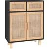Image de vidaXL Buffet Noir 60x30x75 cm Bois de pin massif et rotin naturel