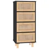 Image de vidaXL Buffet Noir 40x30x90 cm Bois de pin massif et rotin naturel