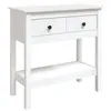 Image de Table console 75 x 35 x 75 cm en pin massif blanc rustique avec 2 tiroirs et 1 Ã©tagÃ¨re murale