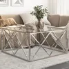 Image de vidaXL Table basse argentÃ© acier inoxydable et verre trempÃ©