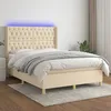 Image de vidaXL Sommier tapissier avec matelas et LED CrÃ¨me 140x200 cm Tissu