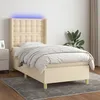 Image de vidaXL Sommier tapissier avec matelas et LED CrÃ¨me 90x190 cm Tissu