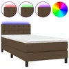 Image de vidaXL Sommier tapissier et matelas et LED Marron foncÃ© 80x200cm Tissu