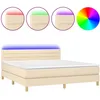 Image de vidaXL Sommier tapissier avec matelas et LED CrÃ¨me 160x200 cm Tissu