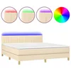 Image de vidaXL Sommier tapissier avec matelas et LED CrÃ¨me 160x200 cm Tissu