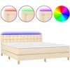 Image de vidaXL Sommier tapissier avec matelas et LED CrÃ¨me 180x200 cm Tissu