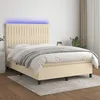Image de vidaXL Sommier tapissier avec matelas et LED CrÃ¨me 140x190 cm Tissu