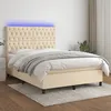 Image de vidaXL Sommier tapissier avec matelas et LED CrÃ¨me 140x200 cm Tissu