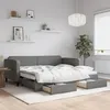 Image de vidaXL Lit de jour avec gigogne et tiroirs gris foncÃ© 90x200 cm tissu