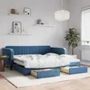 Image de vidaXL Lit de jour avec gigogne et tiroirs bleu 100x200 cm velours