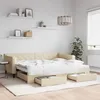 Image de vidaXL Lit de jour avec gigogne et tiroirs crÃ¨me 90x200 cm tissu