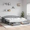 Image de vidaXL Lit de jour avec gigogne et tiroirs gris clair 90x200 cm tissu