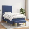Image de Lit tapissier bleu, tÃªte ajustable, matelas ressorts + mousse, avec banc multifonction.