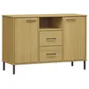 Image de vidaXL Buffet avec pieds en mÃ©tal Marron 113x40x77 cm Bois massif OSLO